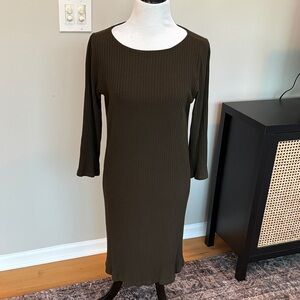 Eileen Fisher Dark Olive Long Sleeve ribbed knit Dress, Sz S